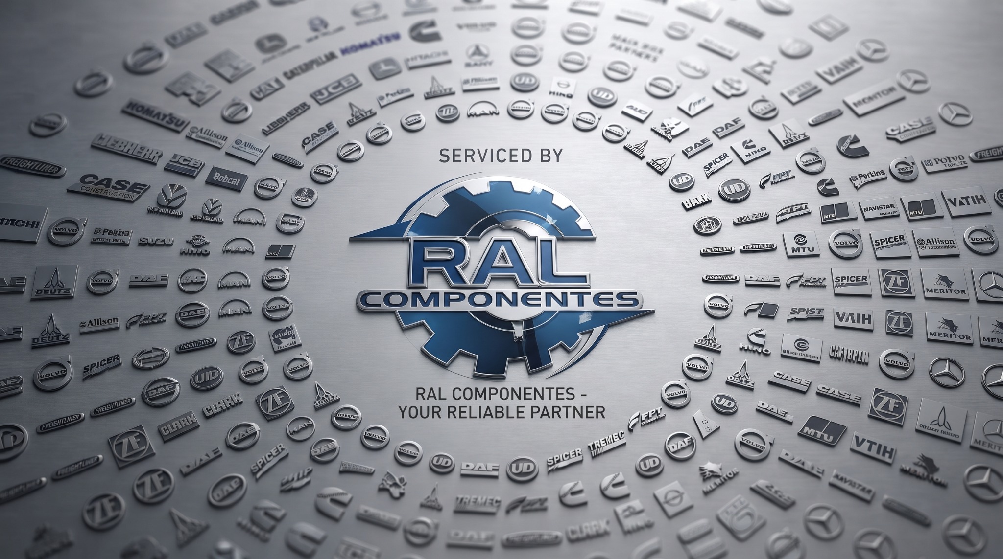 RAL Components artwork surrounded by heavy-equipment, truck and drivetrain marks